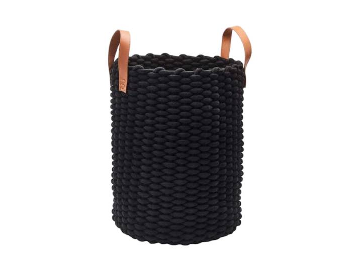 Design Wäschekorb „Rudon“ Leder Schwarz Aquanova