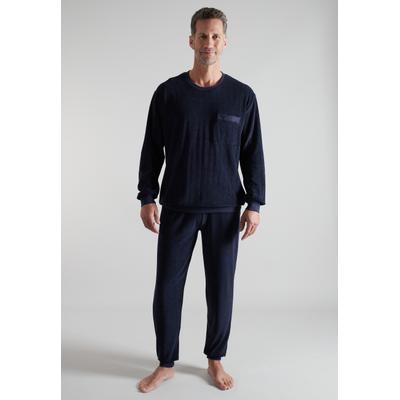 Pyjama GÖTZBURG, Herren, Gr. 50, Frottee, blau, dunkel, uni, Frottee, Obermaterial: 80% Baumwolle, 20% Polyester, Homewear-Sets Pyjama