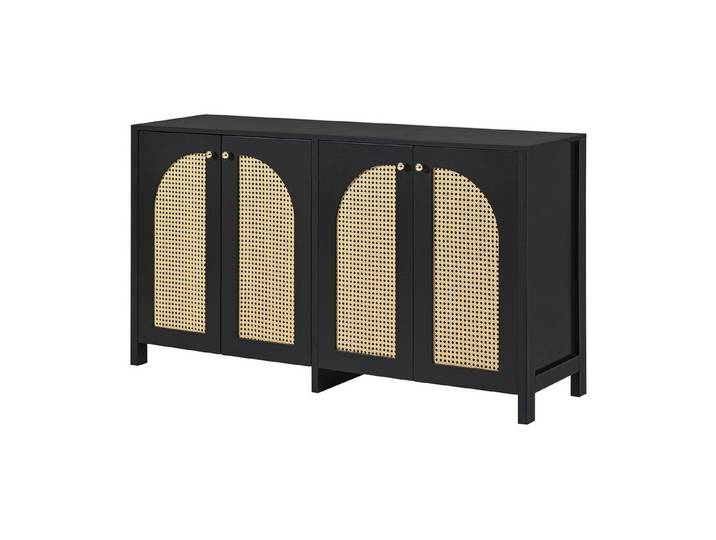Yorbay Sideboard Minimalistischen Beistellschrank mit 4-Rattantür, Metallgriff für Esszimmer, Wohnzimmer und Küche