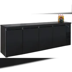 Barkühlschrank ARTIK | 4x Tür | 680 Liter, HxBxT 95x249x55cm | -2/+8°C | Edelstahl Schwarz | + CHEFGASTRO Geschirrtuch