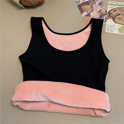 Retailers Go Seamless Plus Velvet Shirt, Women's Winter Thermal Underwear Top, Warm Female Undershirt, Sleeveless Vest, Solid Color black