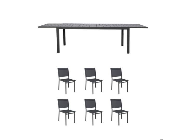 Ensemble table de jardin 180/240cm + 6 chaises gris - BIARRITZ