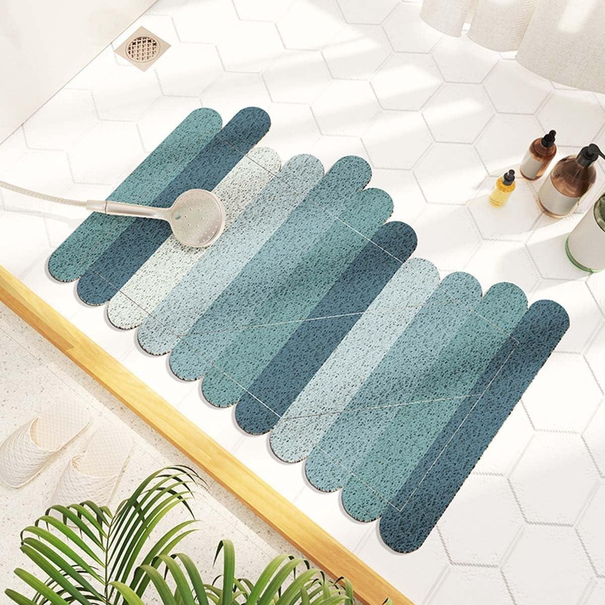Badkamer Douchemat Blauw Bruin - Sneldrogend Antislip Tapijt van Loofah