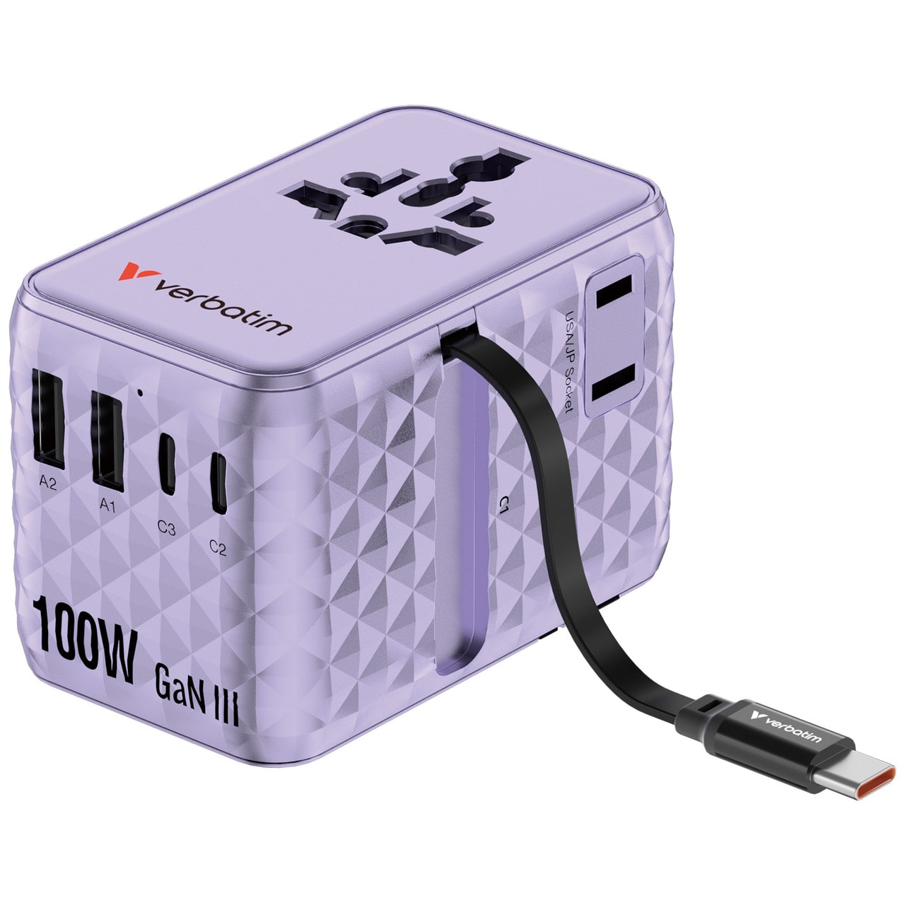 Verbatim 30193 Charge 'n' Travel GaN III Universal Reiseadapter 100W purple