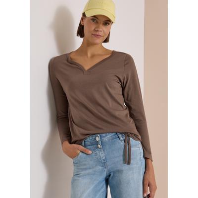 Langarmshirt CECIL, Damen, Gr. 3XL, urban taupe, Web, 50% Baumwolle, 50% Modal, unifarben, normal normal, Rundhals, abgesteppt, Shirts Langarmshirt, mit Tunnelzug am Saum
