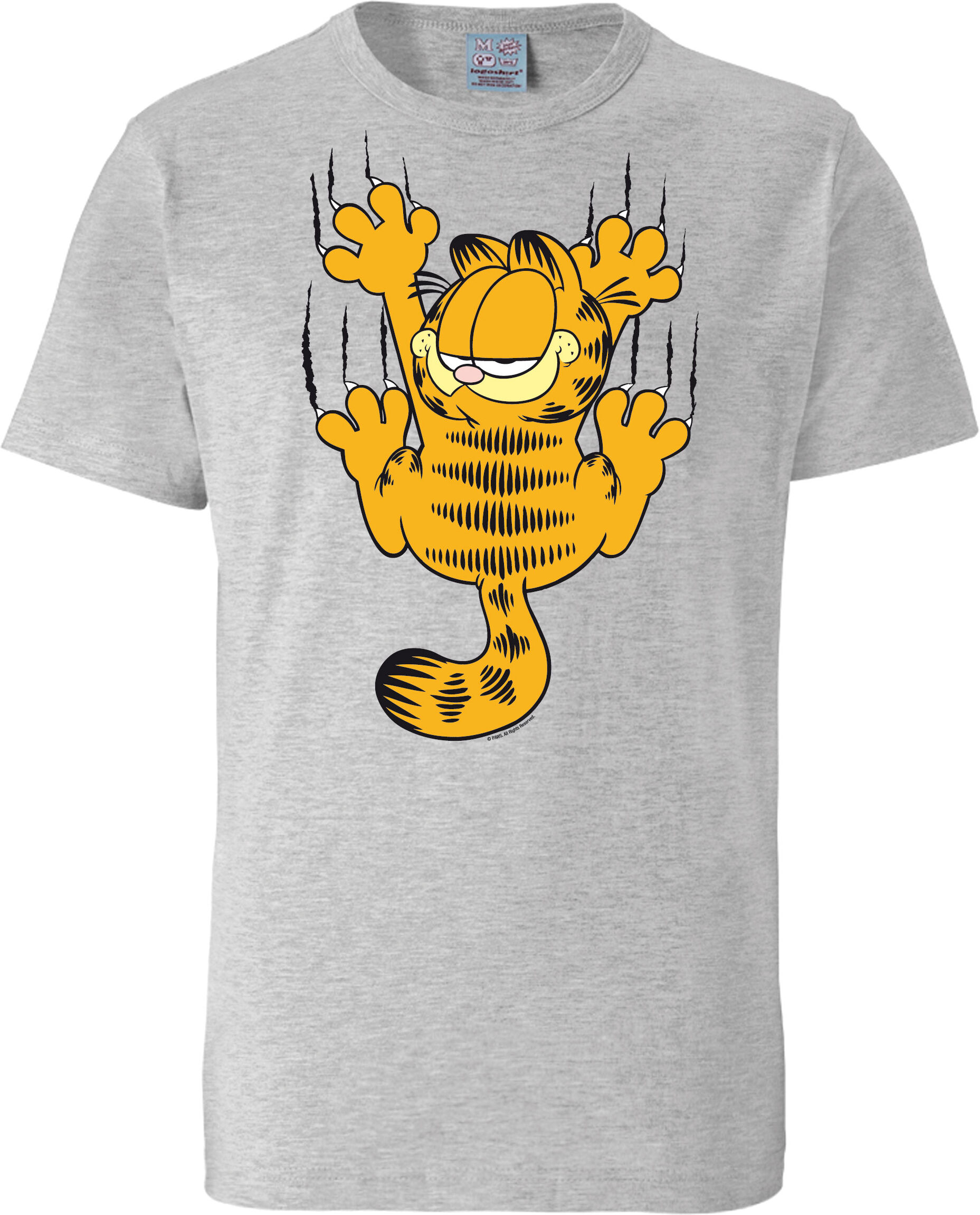 T-Shirt LOGOSHIRT "Garfield Scratches", Herren, Gr. S, grau, 95% Baumwolle, 5% Viskose, bedruckt, meliert, normal, Rundhals, Shirts T-Shirt, mit witzigem Frontprint