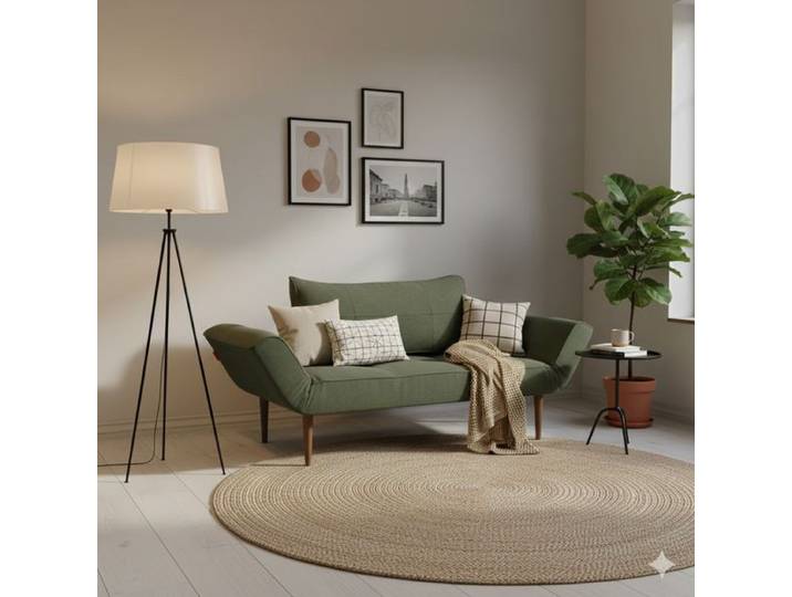 Schlafsofa Lescott Webstoff/Cord/Bouclé Mischgewebe 75x200x72cm Grün retro/vintage