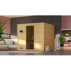 Sauna KARIBU "Soraja", beige (naturbelassen), ohne Ofen, (ohne Ofen), Saunen, ohne Ofen