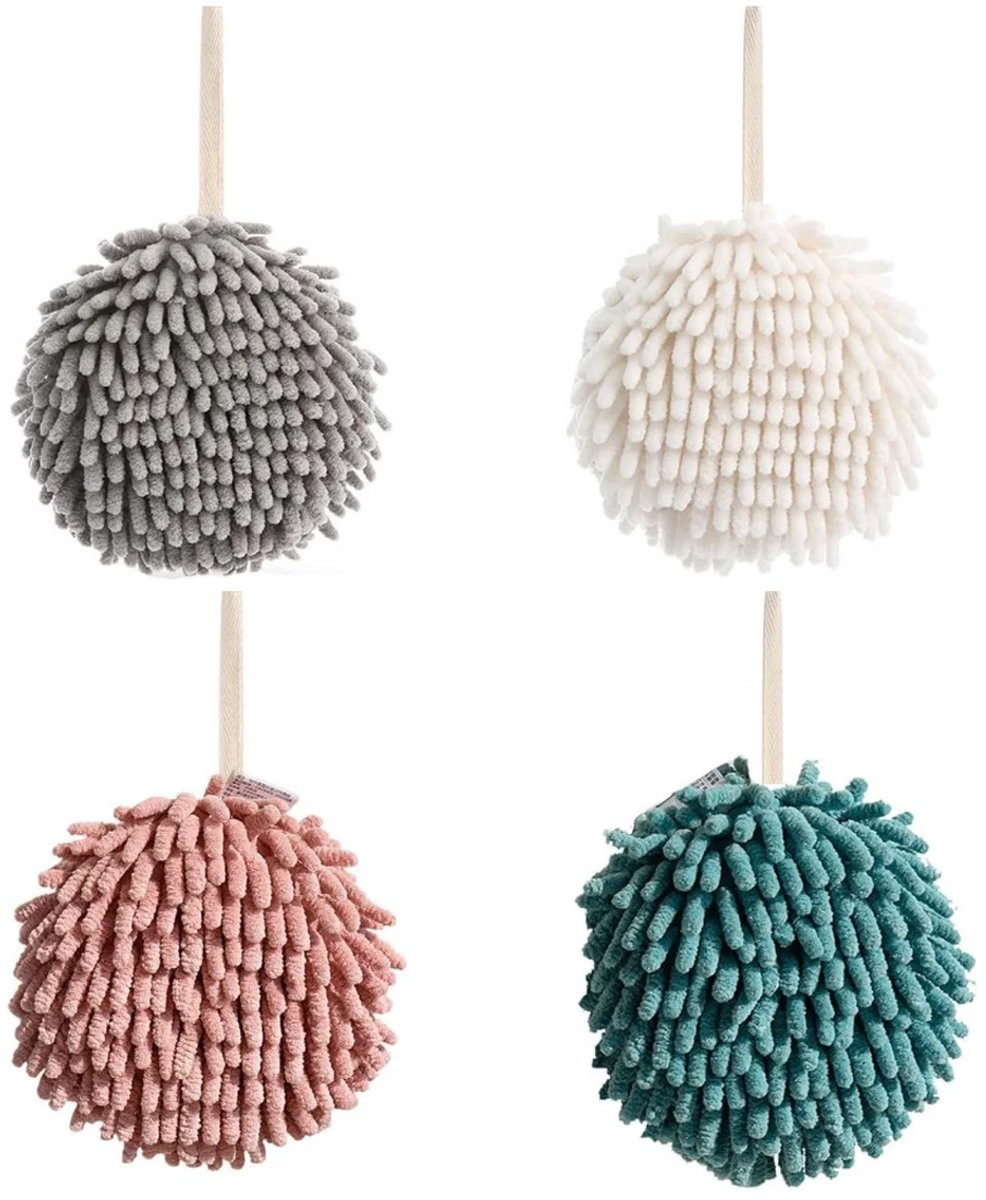 longziming Set van 4 Puff Handdoekballen - Sneldrogende Chenille Pluche Handdoeken voor Keuken en Badkamer