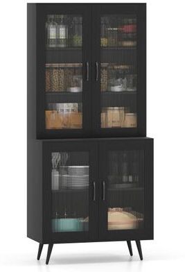 Costway 70.5 inch Tall Kitchen Pantry Cabinet Cupboard with 4 Transparent Doors-Black