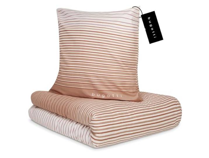 bugatti Bettwäsche 135x200 cm - 100% Baumwolle, Reißverschluss, anschmiegsam, weich & waschbar, Satinbettwäsche orange gestreift