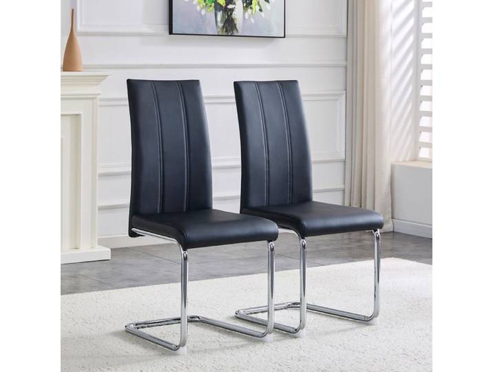 Chaise moderne noire - Cuir PU doux - Cadre en métal stable - Ergonomique - Facile à nettoyer - Montage rapide