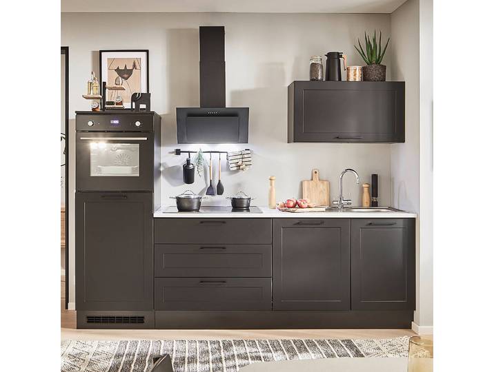 Küchenzeile 260 cm 260 x 195 x 60cm Schwarz/Matt Schwarz ohne Elektrogeräte