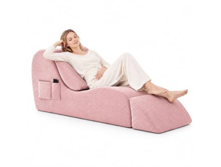 Yoga Stuhl Erwachsene 180 cm, Ergonomische Chaiselongue mit Fußstütze Cord Bodensofa für Yoga, Pilates, Stretching, Meditation, Paar-Yoga und Entspannung(Pink)