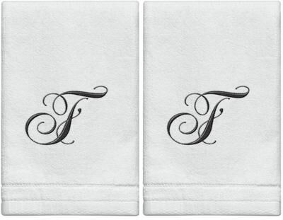 Creative Labs Scents White Monogrammed Initial Fingertip Towels with Black Embroidery