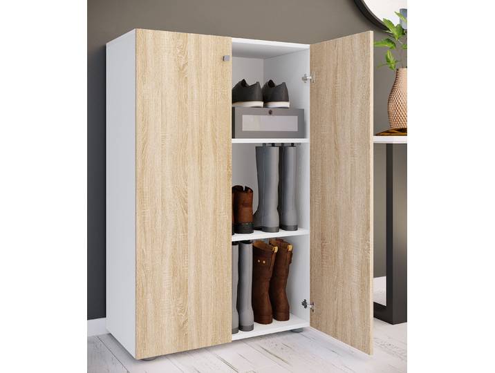 Commode à chaussures B 70 x 110 x 39cm Blanc/Marron/Imitation chêne de Sonoma/Blanc