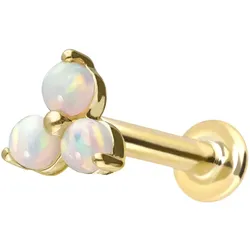 14 Karat Gold Labret mit Innengewinde BLUME + 3 SYNTHETISCHE OPALE
