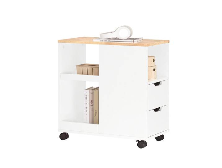 SoBuy Druckertisch mit Rollen, Weiß-Natur 60x30x60cm, Weiß, Naturfarben, Holzwerkstoff, Holz, 30x60x60 cm, Büromöbel, Container