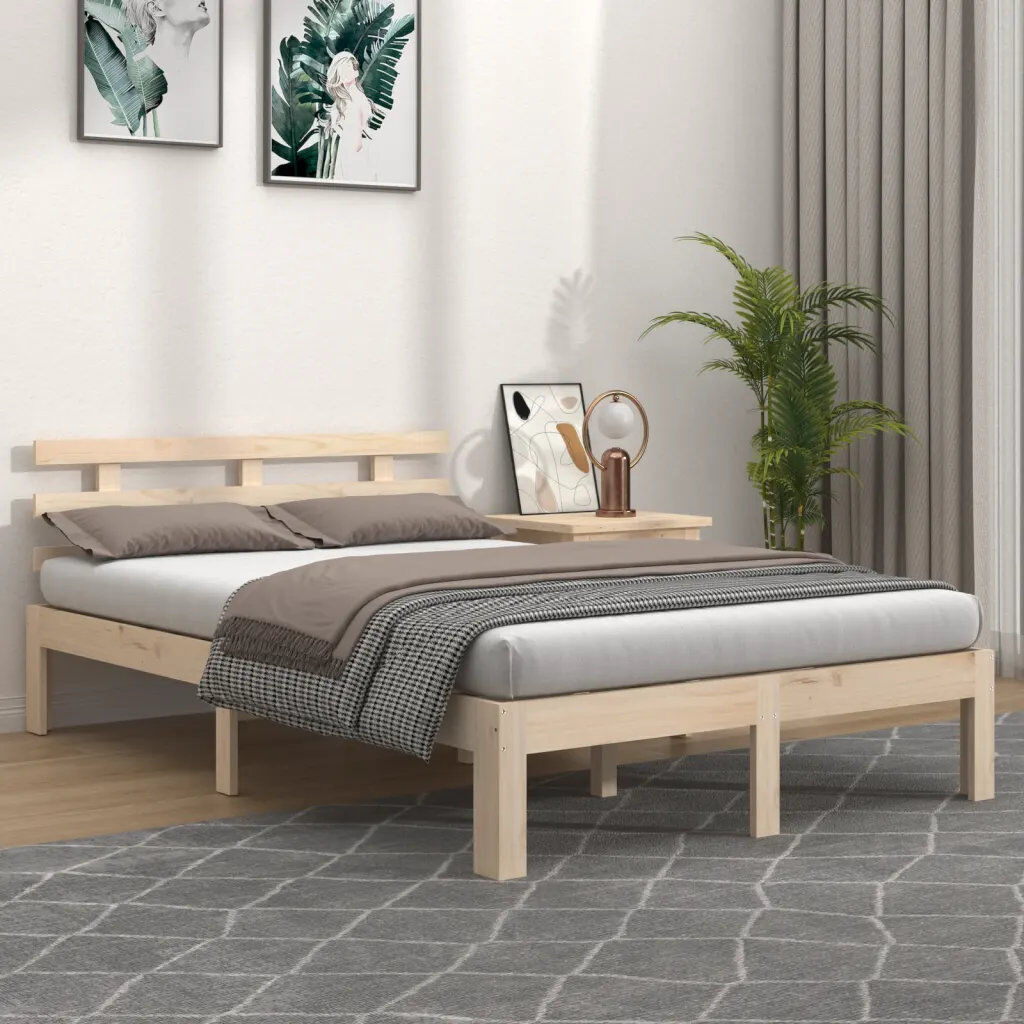 17 Stories Jaicey Solid Wood Bed Natural Double (4'6)