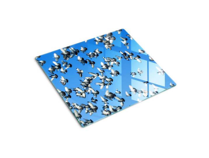 Tulup Glasplatte 60x52 cm Ein Schwarm Tauben, Weiß, Glas, 60x0.4x52 cm, Küchen, Küchenelektrogeräte, Herde, Herdabdeckplatten