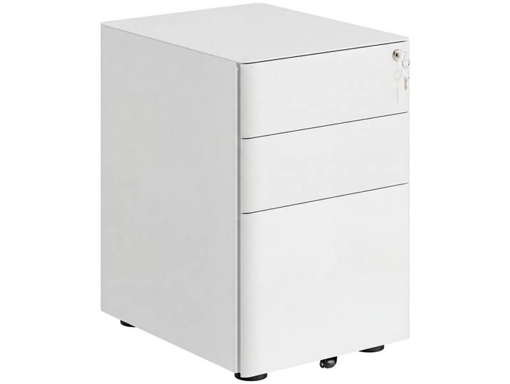 Vinsetto Rollcontainer mobiler Aktenschrank mit 3 Schubladen Büroschrank Stahl Weiß, Metall, 48x59x39 cm, Büromöbel, Aktenschränke