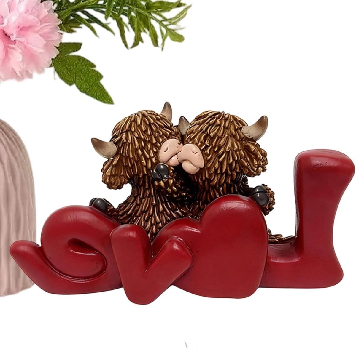 Handgeschilderd Koe Beeldje Liefdes Paar Romantische Decoratie Hoogte: 15,1 cm