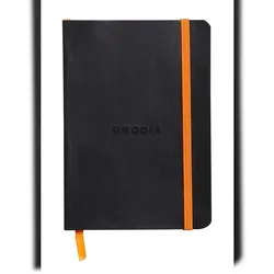 Rhodiarama flexibles Notizbuch A6 72 Blatt liniert, Papier elfenbein 90g, mit Gummizugverschluss - Schwarz 117302C