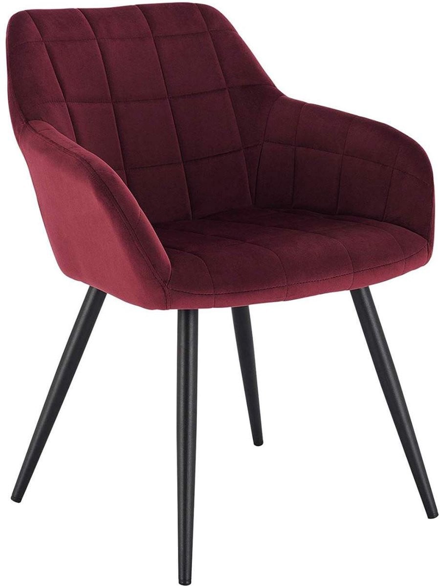 Happyment Stoel Ameri Eetkamerstoel - Donkerrood Velvet - Zwarte Metalen Poten - Zithoogte: 47 cm