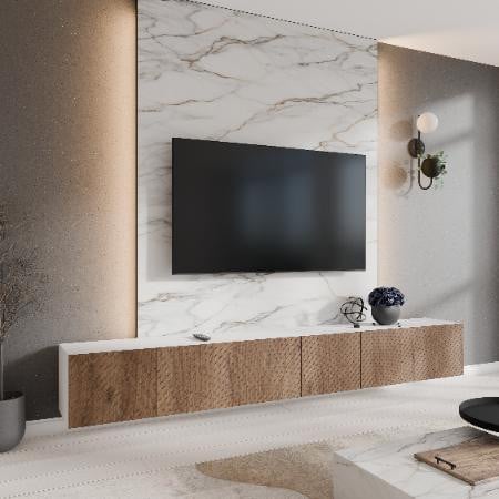 Margaret Hadas Nicole TV-meubel - Modern laag TV-meubel - Wit - Breedte: 300 cm
