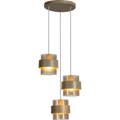 SEARCHLIGHT Pendelleuchte "Royal 3Lt Pendelleuchte, Sandmetall, bernsteinfarbenes geripptes Glas", sand, bernstein, H: 23cm, 1 Stk., Leuchten, geripptes Glas, Pendelleuchte