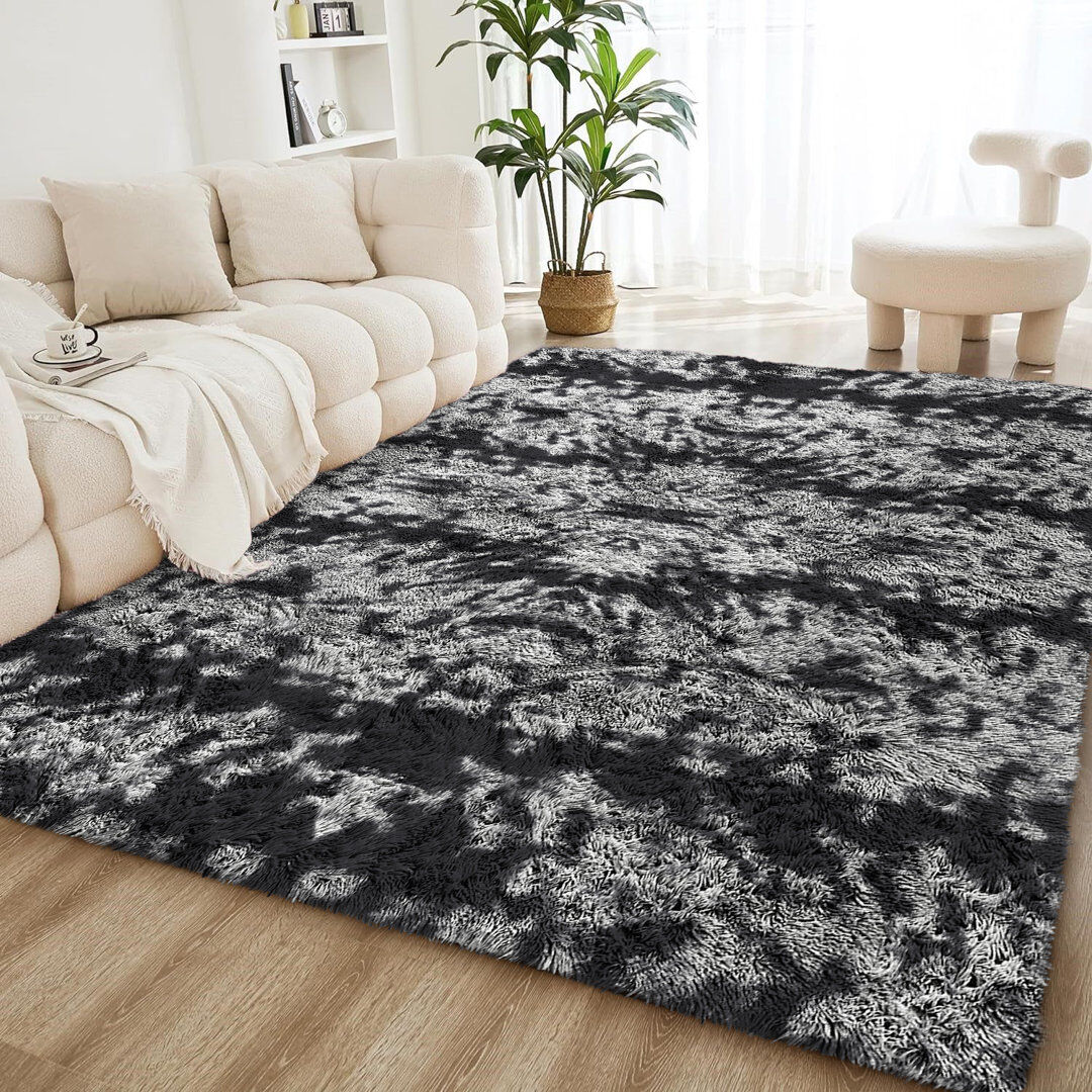 SUPREME BEDDING LTD Machine Tufted Shag Area Rug Tye Dye Grey Rectangle 200 x 290cm