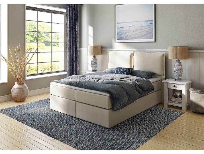 Boxspringbett HOME AFFAIRE Lysann , beige, B:167cm L:215cm, Komplettbetten, Boxspringbett, 5fach verstellbares Kopfteil, in 4 Breiten, 3 Matratzenarten