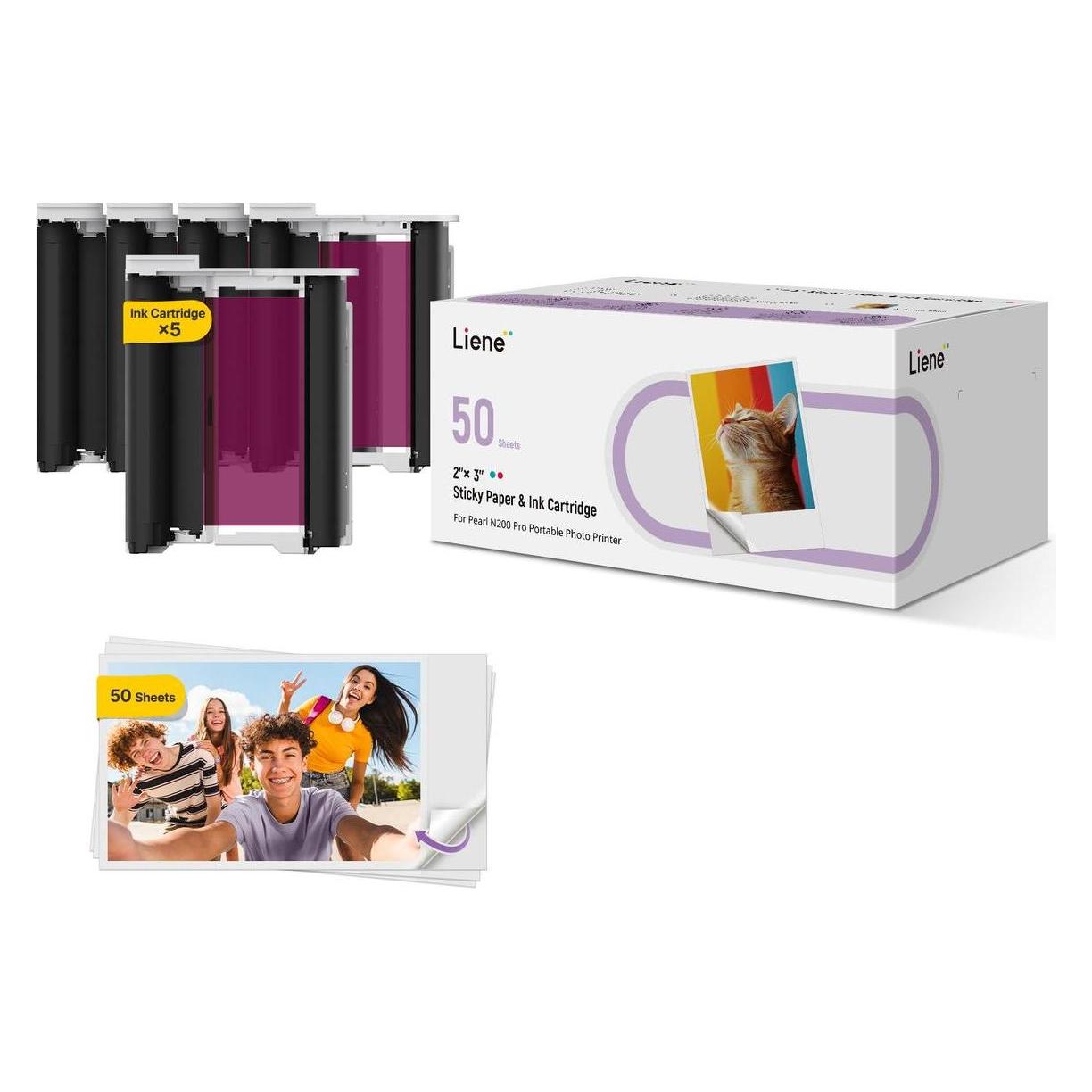 Liene Pearl N200 Pro 2*3" Paper 50 Sheets+5 Ink Cartridges (2x3 Zoll) (CU002-65004)