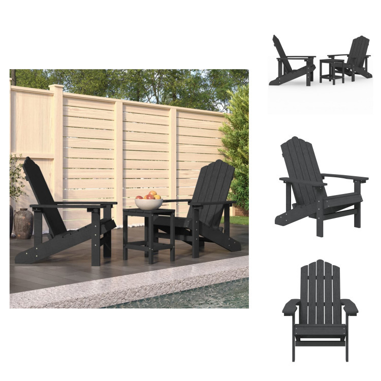 vidaXL Adirondack-Gartenstühle mit Tisch HDPE Anthrazit - Gartenstühle