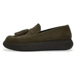 Fitflop für Damen. JHS-B77 Mokassins aus Wildleder Iq-Comff Grün Olvia (40), Wohnung, 1 bis 3 cm, Keine, Lässig