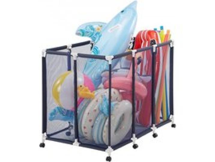 VEVOR Panier Rangement pour Flotteurs Piscine 122x84x99 cm Bac Stockage pour Bouées Piscine en Maille Organisateur à Roulettes pour Jouets Frites Ballons de Piscines Balles Aquatiques, Cadre Plastique