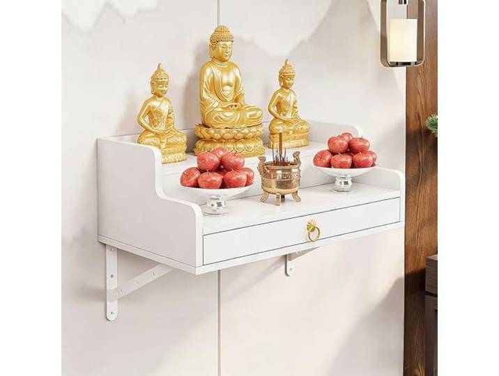 Massivholz-Wandschrank Mit Tür, 31,5-Zoll-Altartisch For Räucherstäbchen Und Schreine Pooja(White,50cm/19.7in)