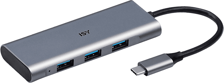 Hub - ISY IHU-5000, Entrada USB-C, 3 salidas USB-A, Diseño de aluminio, Plata