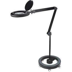 Lumeno Lupenleuchte 8515, 152 mm Glaslinse, dimmbar, LED, 2,25x Vergrößerung (5 Dioptrien), schwarz, mit Rollstativ