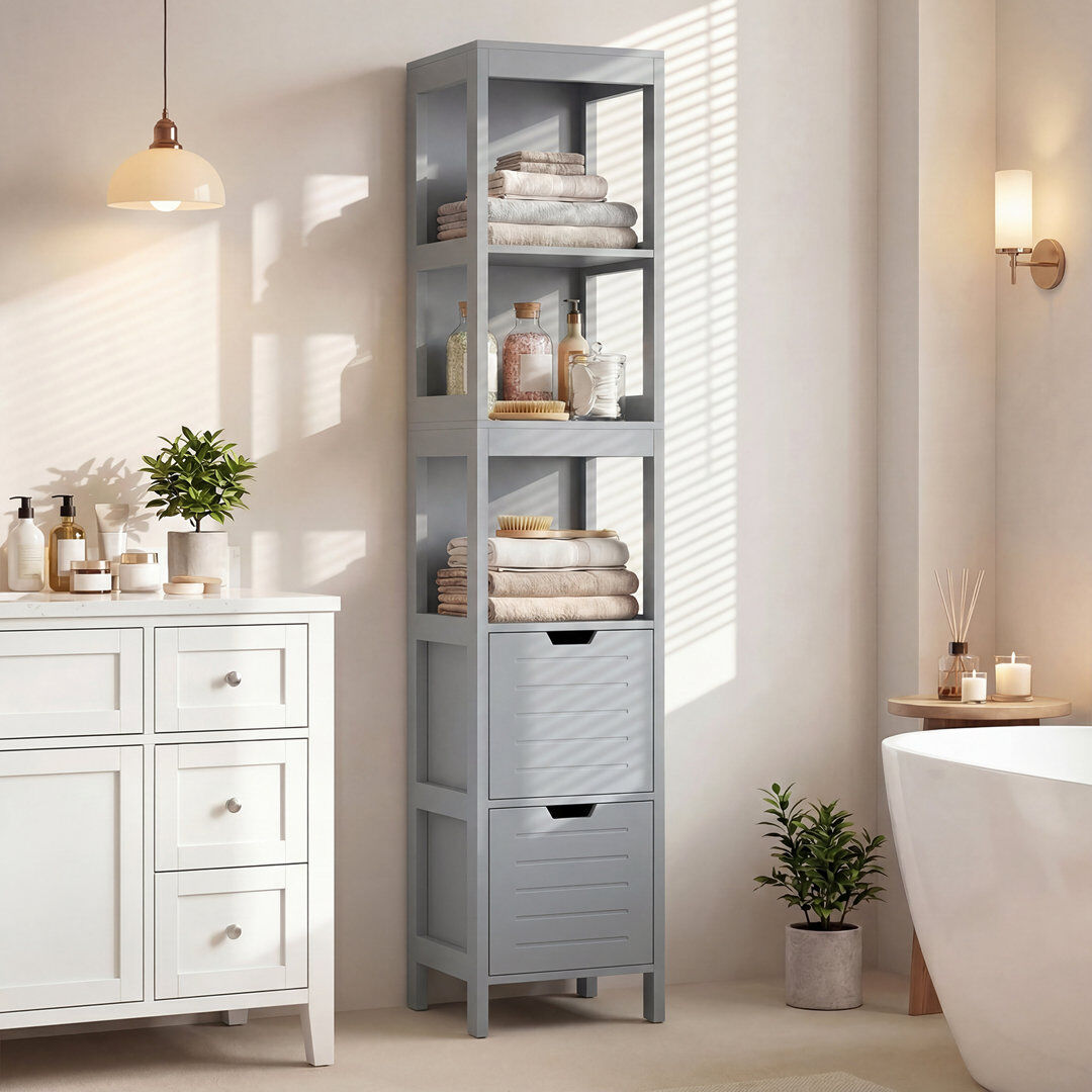 Brayden Studio Freestanding Bathroom Cabinet Grey 144.5cm H X 30cm W X 30cm D