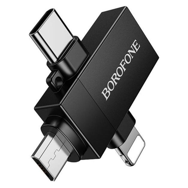 Borofone Lightning / microUSB / USB-C to USB-A OTG Adapter BV26D, Black (USB-A, Lightning, Micro USB, USB-C) (71866848)