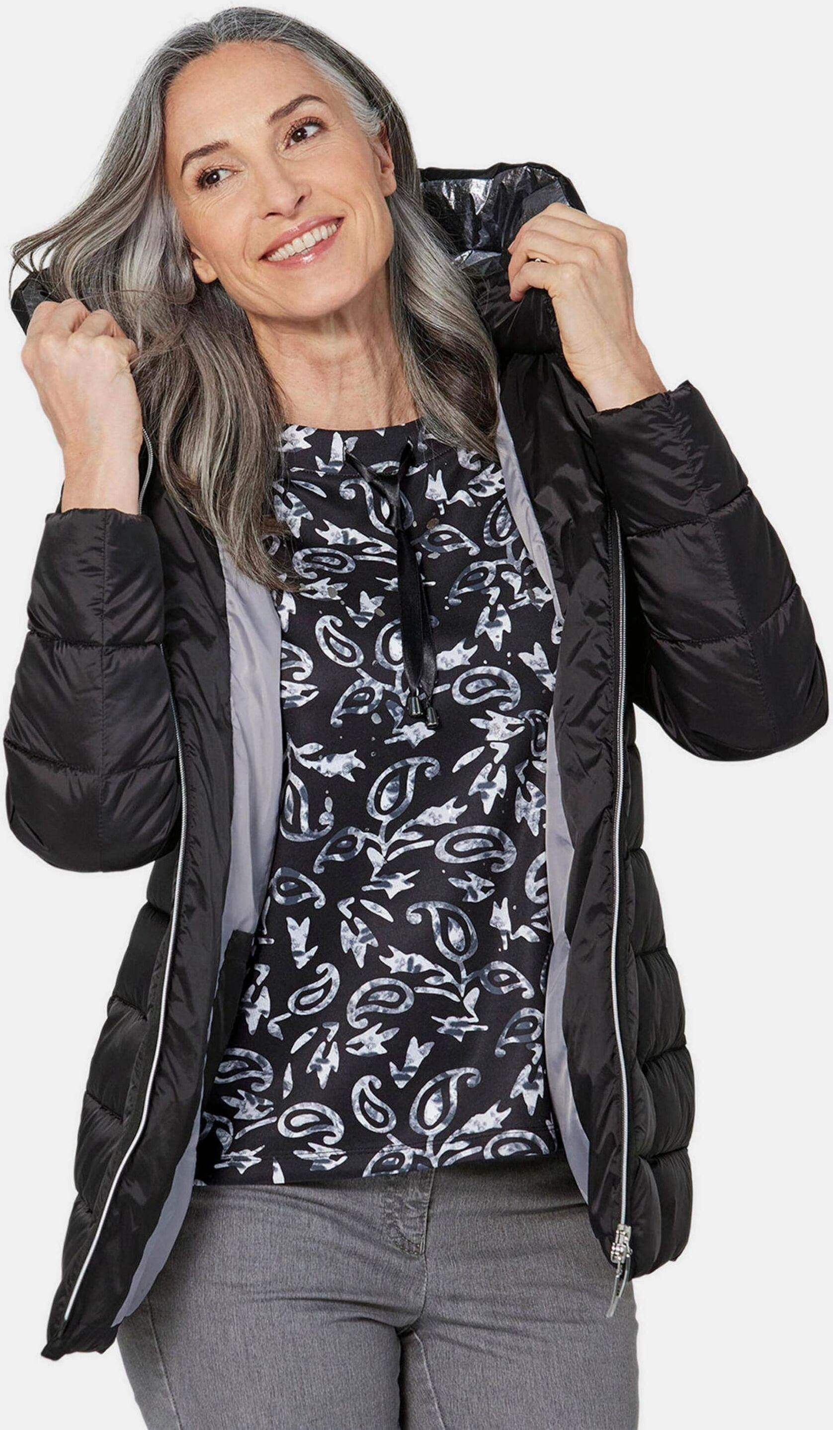 Steppjacke GOLDNER "Lange Steppjacke mit Kapuze", Damen, Gr. 40, schwarz, Obermaterial: 100% Polyamid PA., gerade, eng Gerade, Jacken Steppjacke, keine/nicht relevant