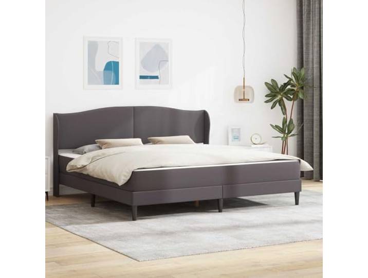 RJPLMFV Bettgestell, 180 x 200 cm, Kunstleder, Grau Gepolstertes Kopfteil, robustes Sperrholz, Unterbettaufbewahrung, inklusive Latten
