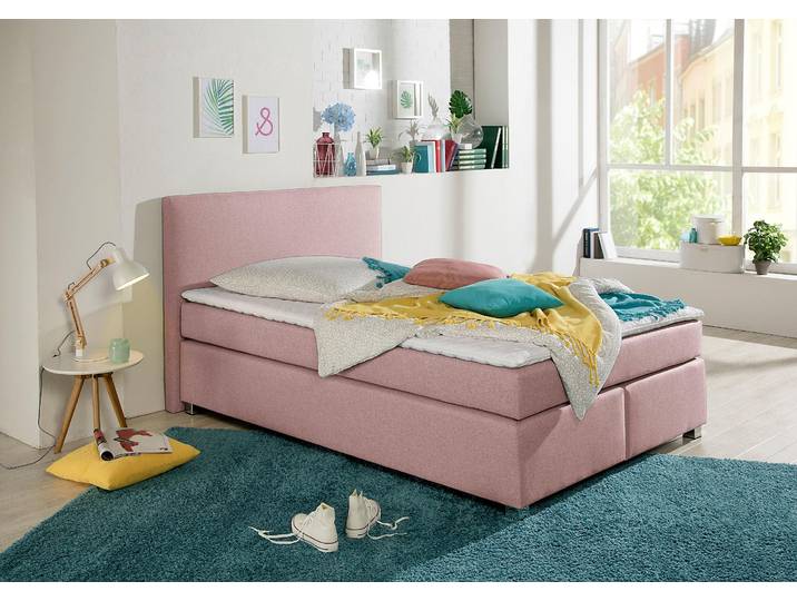 Boxspringbett, 147x210 cm, 100% PES, Rosa, Inkl. Topper, Modern, Inosign