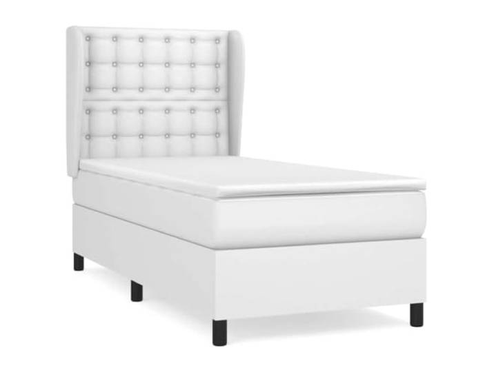 PUGYNBK Boxspringbett, 100 x 200 cm, Kunstleder, Weiß Verstellbares Kopfteil, Taschenfederkernmatratze, mittlere Festigkeit, einfache Reinigung