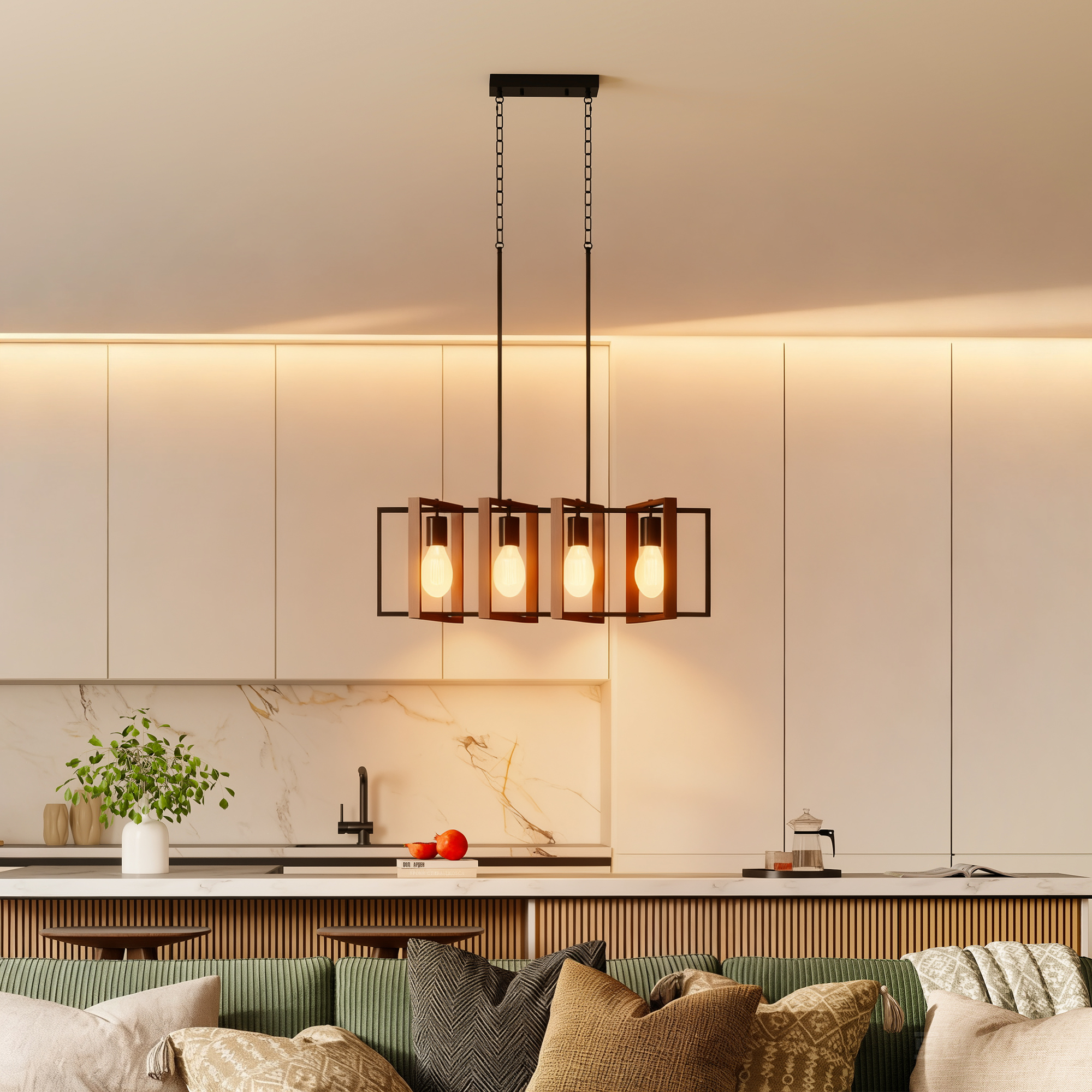 Homcom Lampadario a Sospensione Rustico con 4 Cornici Girevoli e Catena Regolabile, 80x21x90-130 cm, Nero e Marrone   Aosom Italy