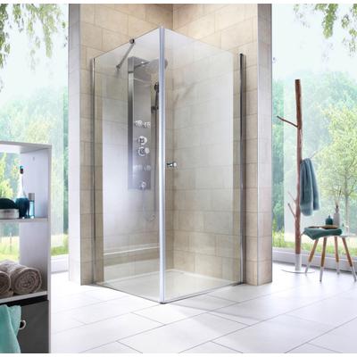 Eckdusche WELLTIME "Florenz 2.1", grau (chromfarben), B:90cm H:190cm T:90cm, Duschkabinen, Hebe-Senk-Mechanismus, barrierefrei einbaubar, mit Drehtüren