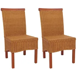 Mendler 2er-Set Esszimmerstuhl Korbstuhl Stuhl M42, Rattan ~ ohne Sitzkissen