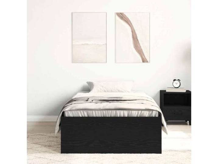 KTHLBRH Bettgestell Eiche Schwarz 90 x 190 cm, Spanplatte 6 Fächer, Lattenrost aus Sperrholz, für Gäste