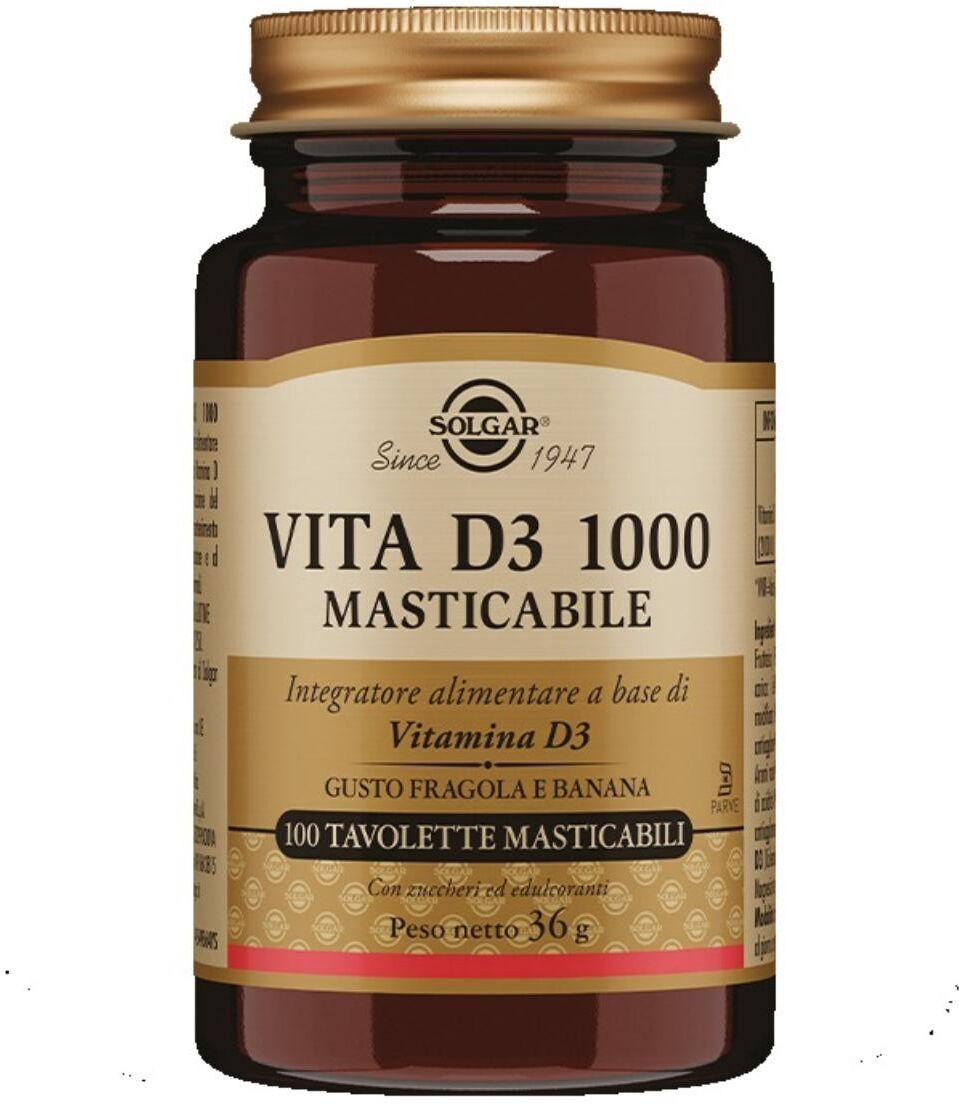 SOLGAR Vita D3 1000 Integratore Alimentare, 100 Tavolette Masticabili